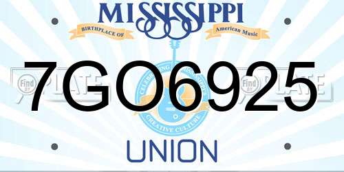 7GO6925 Mississippi License Plate