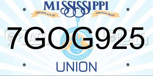 7GOG925 Mississippi License Plate