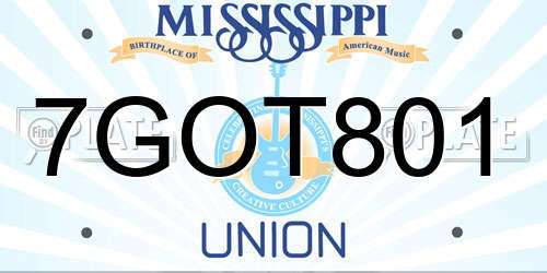 7GOT801 Mississippi License Plate