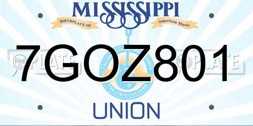 7GOZ801 Mississippi License Plate
