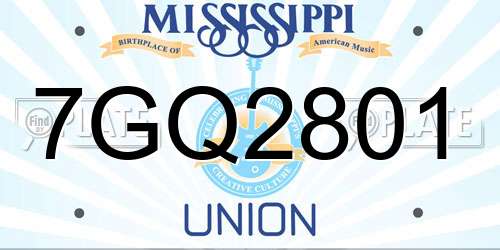 7GQ2801 Mississippi License Plate