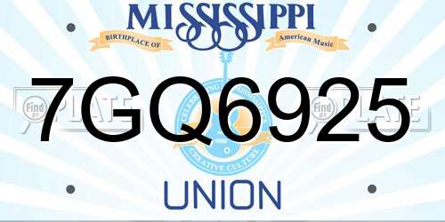 7GQ6925 Mississippi License Plate