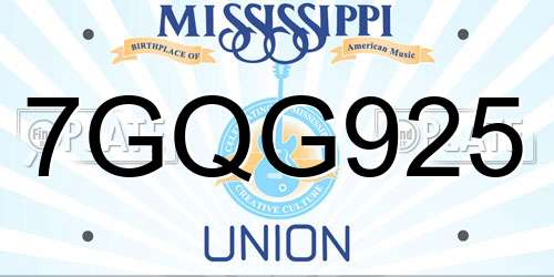 7GQG925 Mississippi License Plate