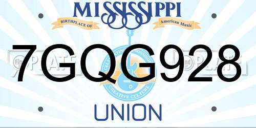 7GQG928 Mississippi License Plate