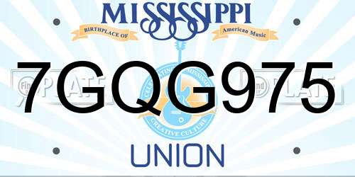 7GQG975 Mississippi License Plate