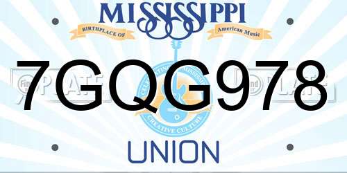 7GQG978 Mississippi License Plate