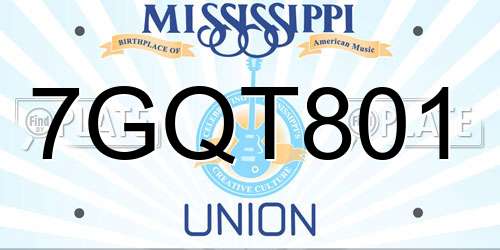 7GQT801 Mississippi License Plate