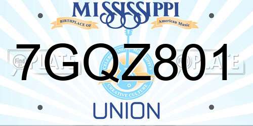 7GQZ801 Mississippi License Plate