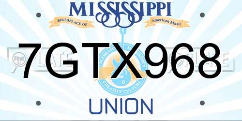 7GTX968 Mississippi License Plate
