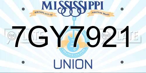 7GY7921 Mississippi License Plate