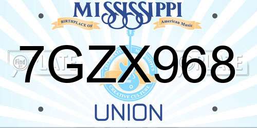 7GZX968 Mississippi License Plate