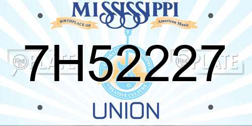 7H52227 Mississippi License Plate