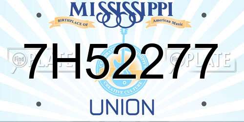 7H52277 Mississippi License Plate