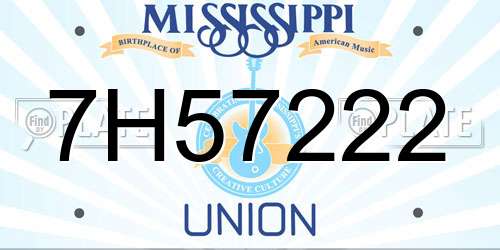 7H57222 Mississippi License Plate
