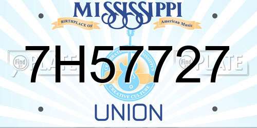 7H57727 Mississippi License Plate