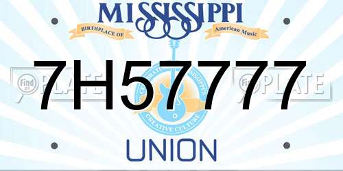 7H57777 Mississippi License Plate