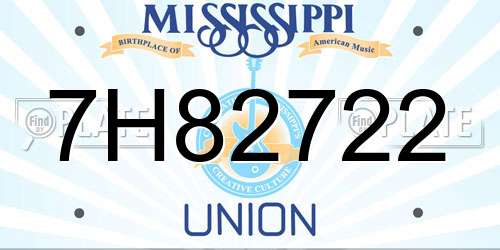 7H82722 Mississippi License Plate