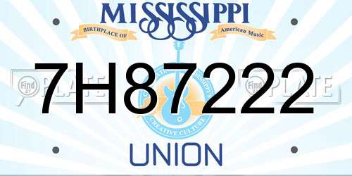 7H87222 Mississippi License Plate
