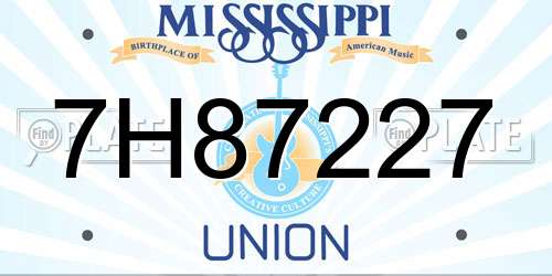 7H87227 Mississippi License Plate