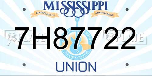 7H87722 Mississippi License Plate