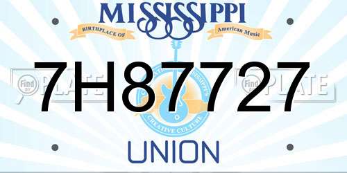 7H87727 Mississippi License Plate