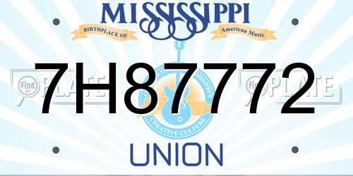 7H87772 Mississippi License Plate