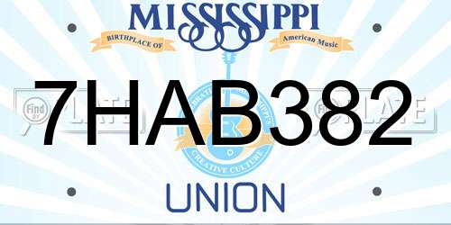 7HAB382 Mississippi License Plate