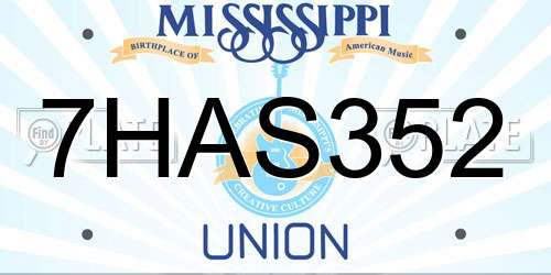 7HAS352 Mississippi License Plate