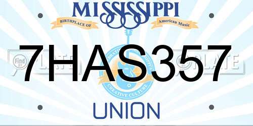 7HAS357 Mississippi License Plate