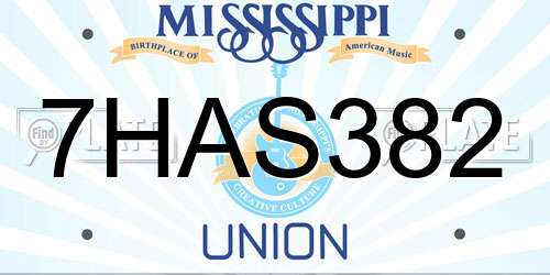 7HAS382 Mississippi License Plate