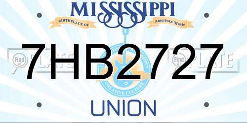 7HB2727 Mississippi License Plate