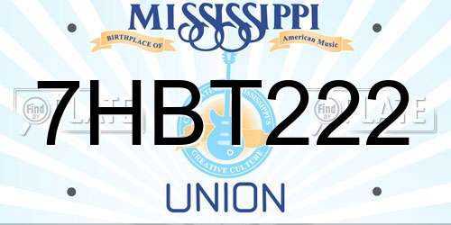 7HBT222 Mississippi License Plate