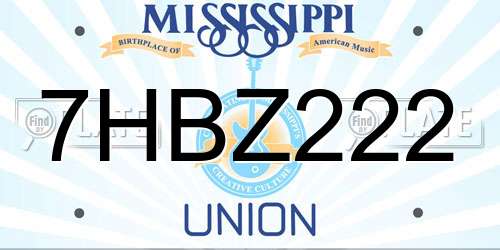 7HBZ222 Mississippi License Plate