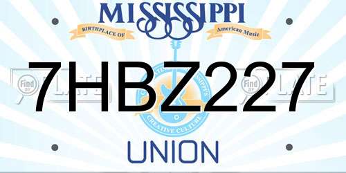 7HBZ227 Mississippi License Plate