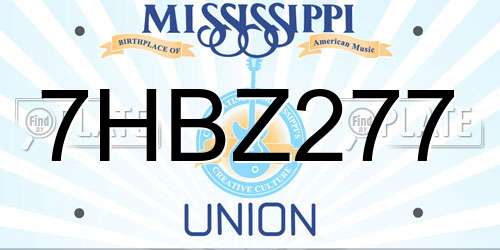 7HBZ277 Mississippi License Plate