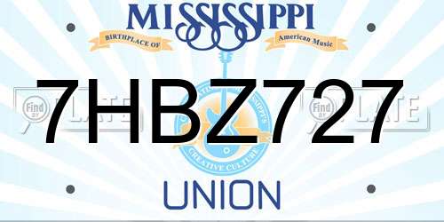 7HBZ727 Mississippi License Plate