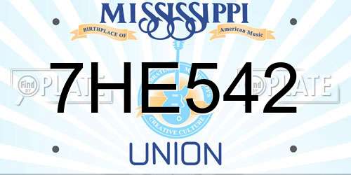 7HE542 Mississippi License Plate