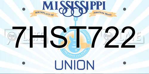 7HST722 Mississippi License Plate