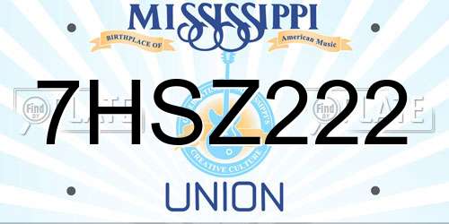 7HSZ222 Mississippi License Plate