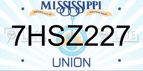7HSZ227 Mississippi License Plate