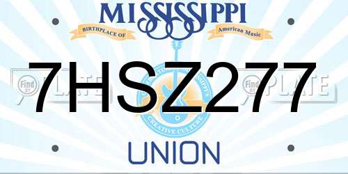 7HSZ277 Mississippi License Plate