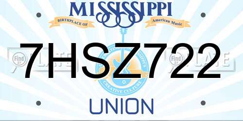7HSZ722 Mississippi License Plate