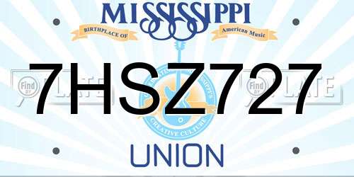 7HSZ727 Mississippi License Plate