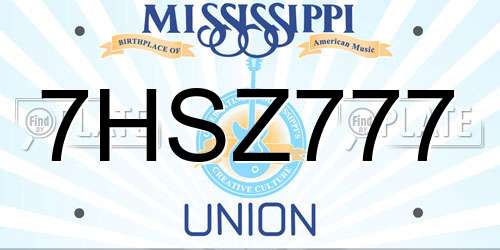 7HSZ777 Mississippi License Plate