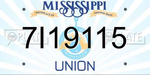 7I19115 Mississippi License Plate