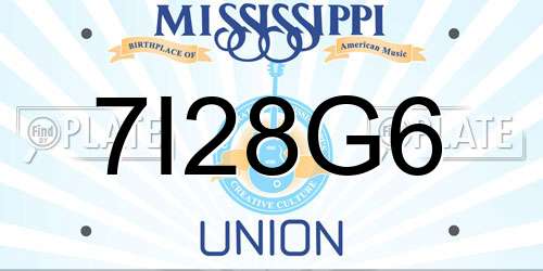 7I28G6 Mississippi License Plate