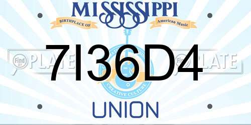7I36D4 Mississippi License Plate