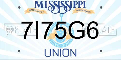 7I75G6 Mississippi License Plate
