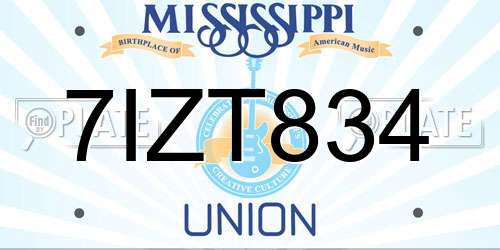 7IZT834 Mississippi License Plate