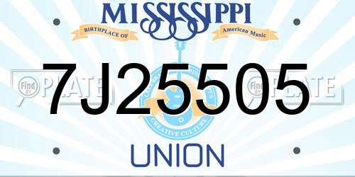 7J25505 Mississippi License Plate